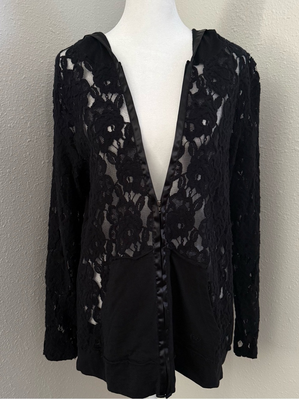 Ariat Black Lace Zip Front Hooded Jacket Hoodie Floral Lace XL